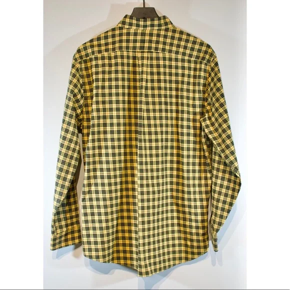 LL Bean Yellow Black Red Plaid Button Down Medium Traditional Fit 100% Cotton - Picture 2 of 3